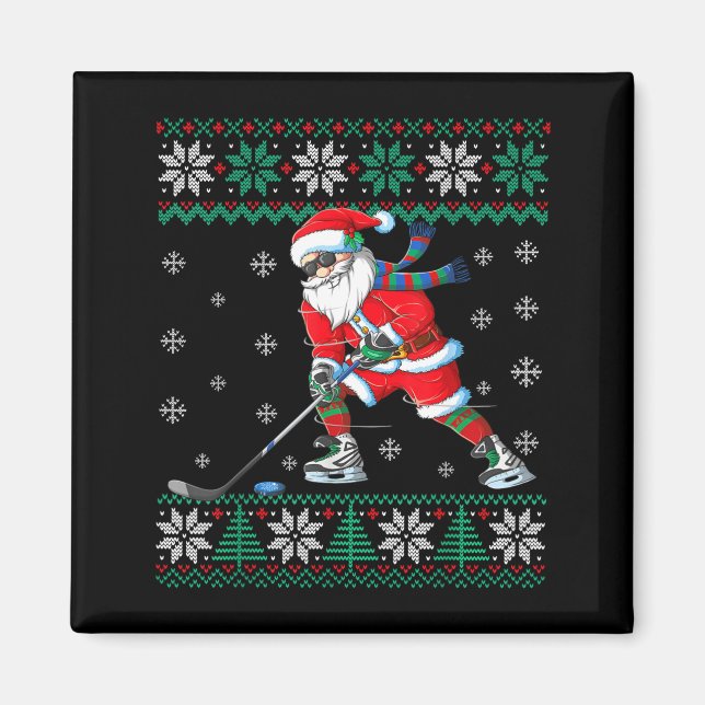 Imán Funny Santa Claus Christmas Ice Hockey Ugly Sweate (Frente)