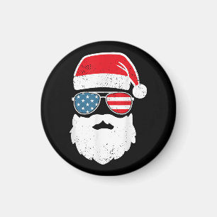 Imán Funny Santa Claus Face Gafas de sol Patriótico Ame