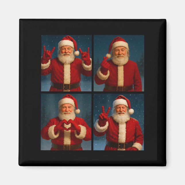 Imán Funny Santa Claus Heart And Peace Sign Retro Chris (Frente)