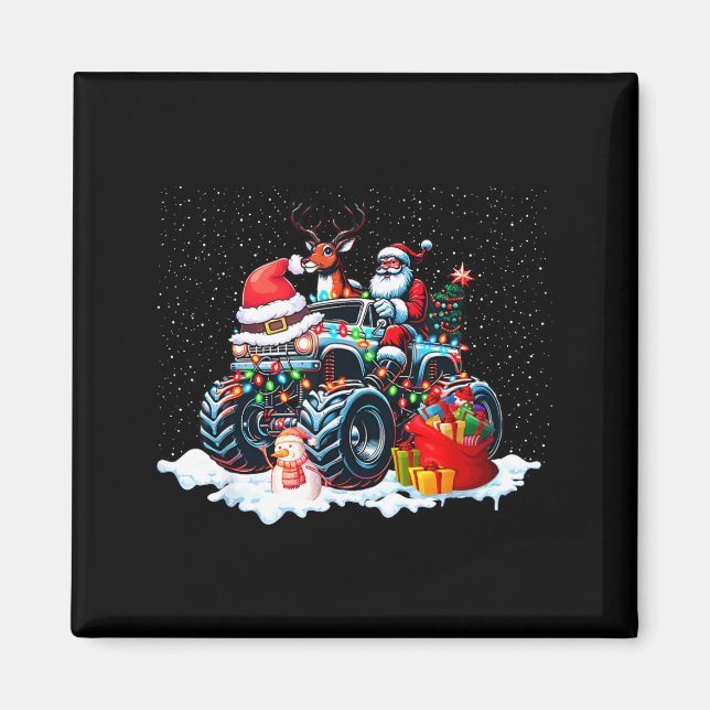 Imán Funny Santa Clause Riding Monster Red Truck Xmas T (Frente)
