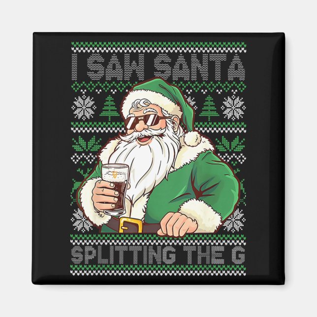 Imán Funny Santa Drinking Beer Splitting G Christmas Ad (Frente)
