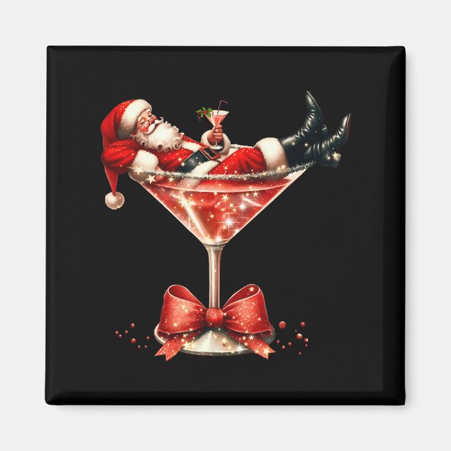 Imán Funny Santa Drinking Martini Christmas Humor Men W (Frente)