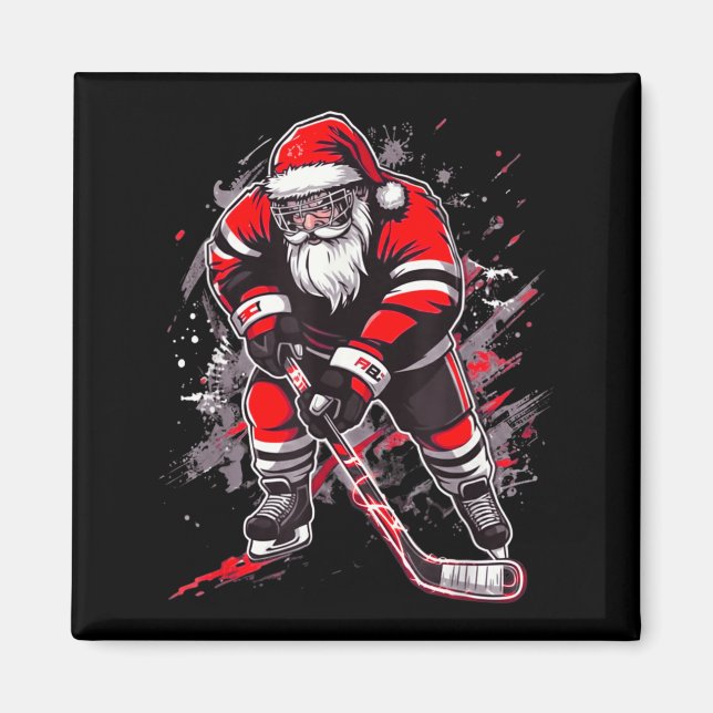 Imán Funny Santa Hockey Christmas Retro Winter Player X (Frente)
