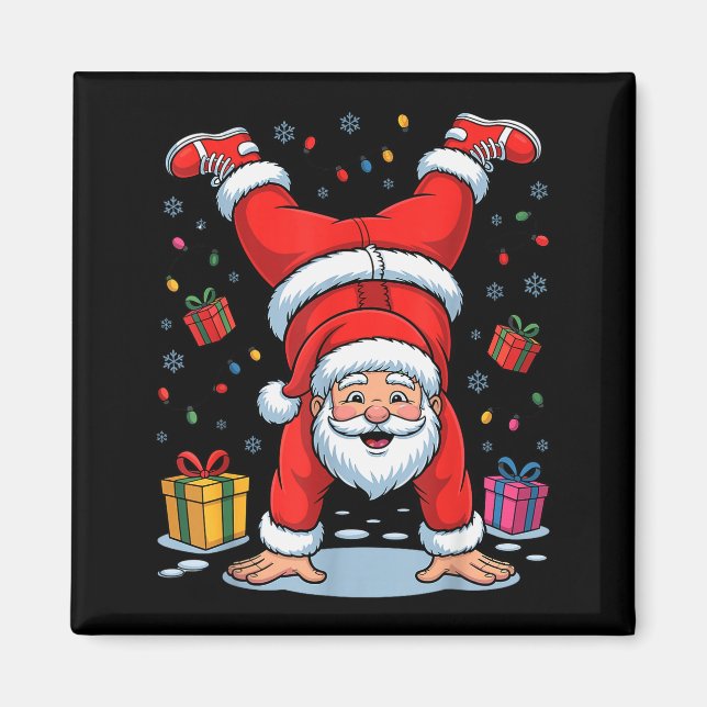 Imán Funny Santa Playing Gymnastics Holiday Christmas X (Frente)