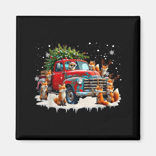 Imán Funny Santa Riding Christmas Tree Truck Fox Christ (Frente)