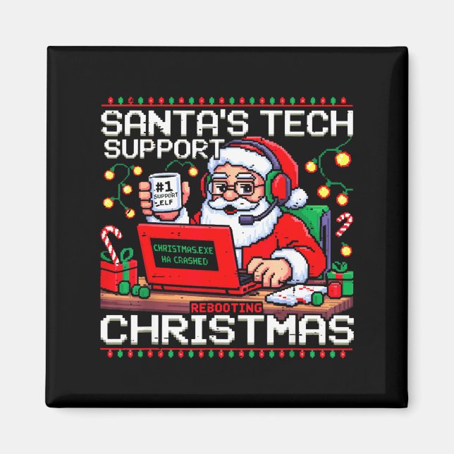 Imán Funny Santa's Tech Suprt Rebooting Christmas Ugly  (Frente)