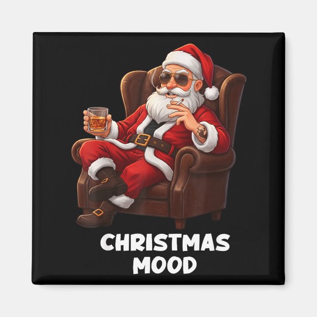 Imán Funny Sarcastic Santa Smoking And Drinking “christ (Frente)