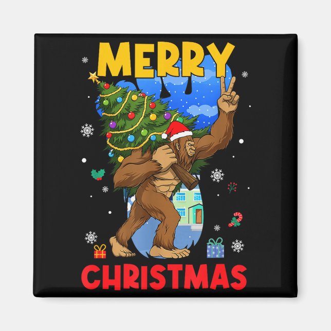 Imán Funny Sasquatch Santa Bigfoot Christmas Tree Xmas  (Frente)