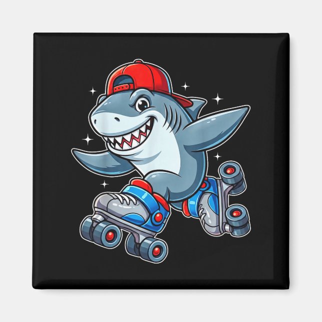 Imán Funny Shark On Roller Skates Cute Cool Skater Anim (Frente)