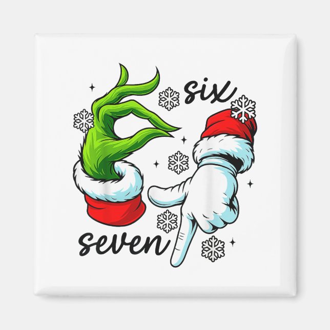 Imán Funny Six Seven 67 Meme 6 7 Christmas Elf Hand Boy (Frente)