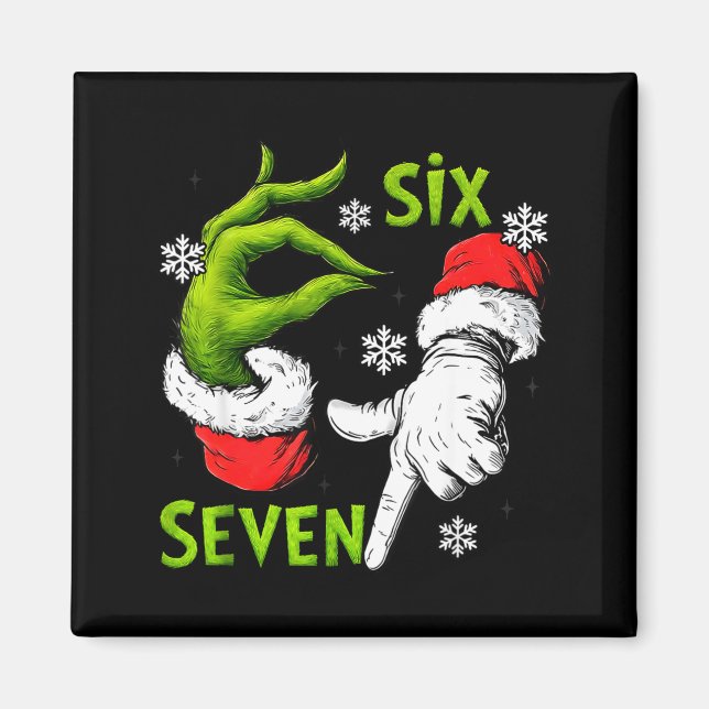 Imán Funny Six Seven 67 Meme 6 7 Christmas Elf Hand Boy (Frente)
