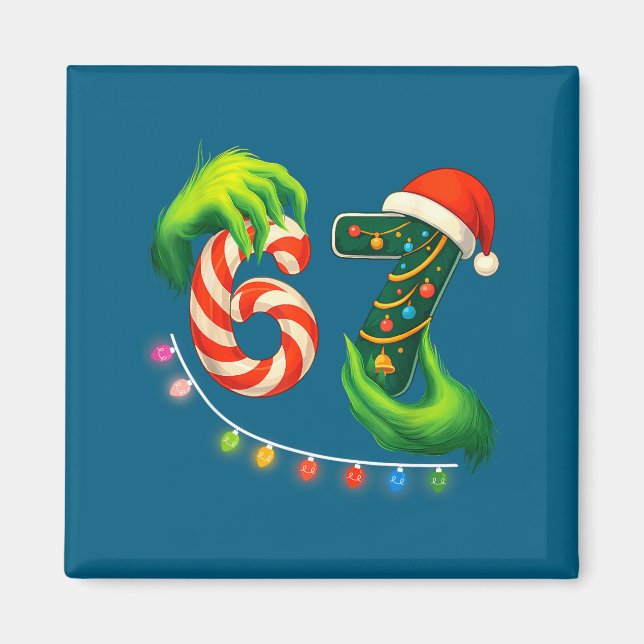 Imán Funny Six Seven 67 Meme Santa Christmas Brainrot P (Frente)