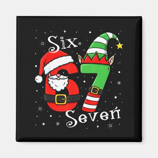 Imán Funny Six Seven 6 7 Meme Christmas Santa Elf Numbe (Frente)