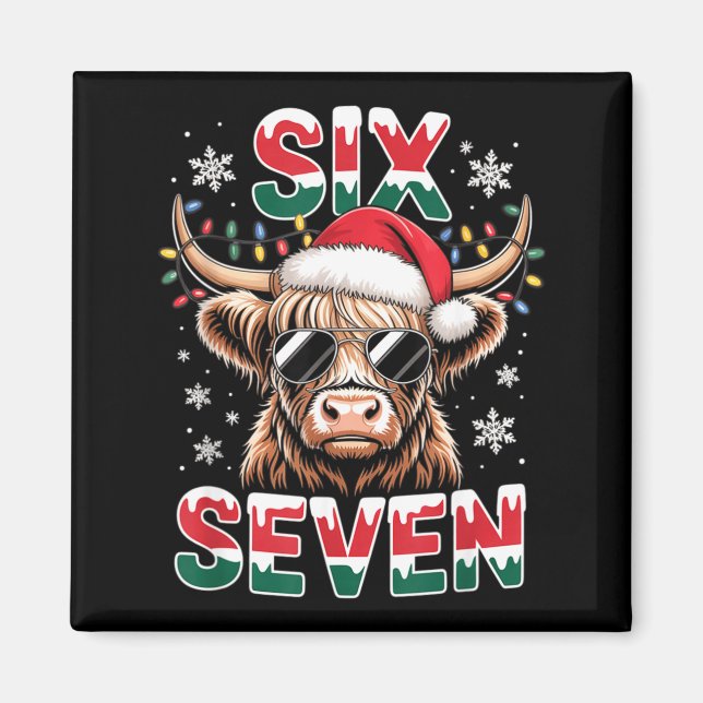 Imán Funny Six Seven Highland Cow Christmas 67 Cool Xma (Frente)