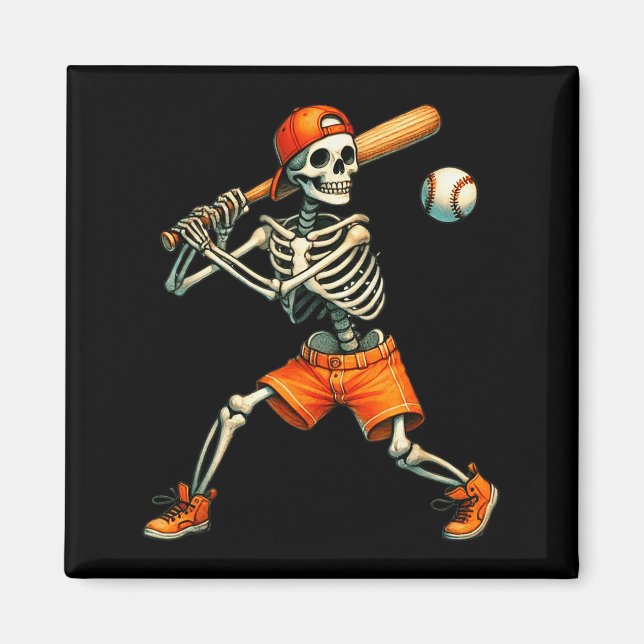 Imán Funny Skeleton Batting Baseball Halloween Boys Men (Frente)