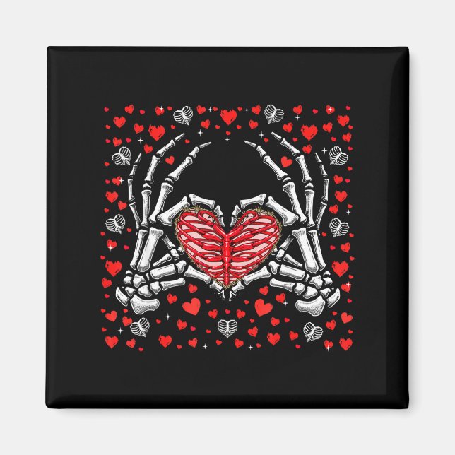 Imán Funny Skeleton Hand Heart Valentines Day Bones Lov (Frente)