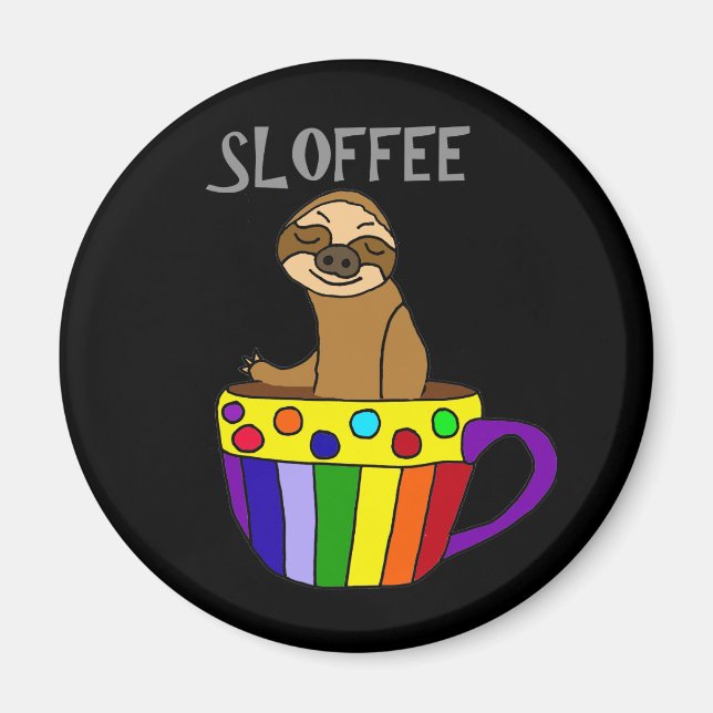 Imán Funny SLOFFEE Sloth Beinking Coffee Design (Frente)