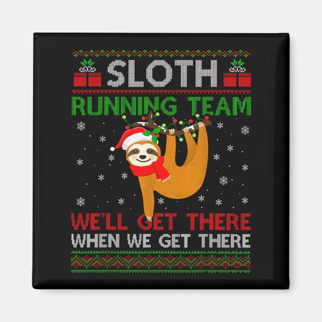 Imán Funny Sloth Running Team Xmas Lights Ugly Sloth Ch (Frente)