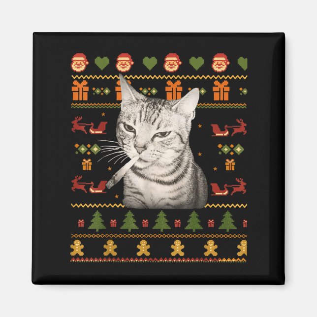 Imán Funny Smoking Cat Meme Christmas Ugly Sweaters For (Frente)