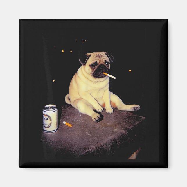 Imán Funny Smoking Dog Pug Meme  (Frente)