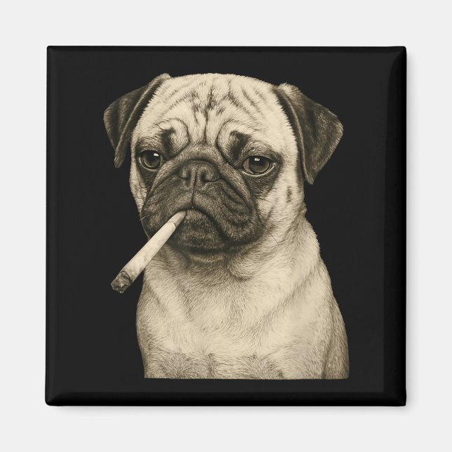 Imán Funny Smoking Pug Dog Cigarette Gen Z Meme Graphic (Frente)