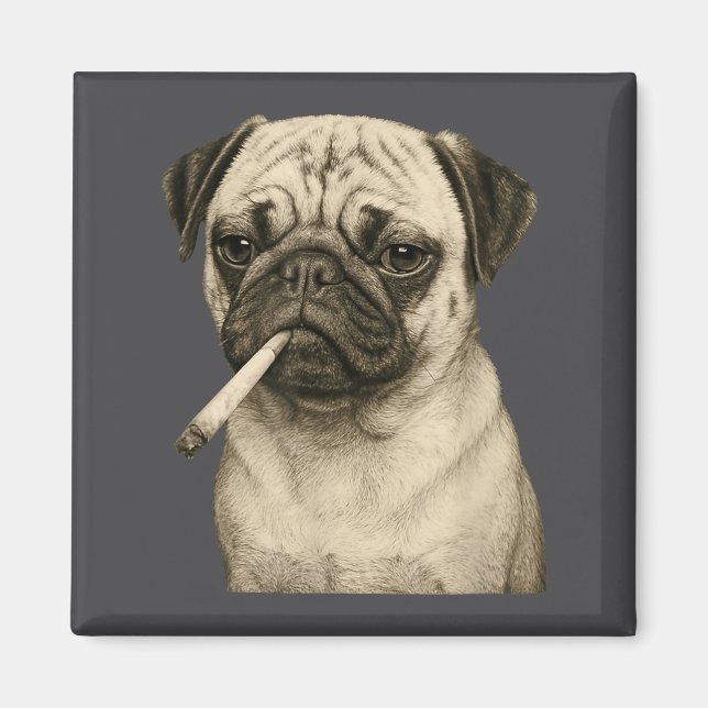 Imán Funny Smoking Pug Dog Cigarette Gen Z Meme Graphic (Frente)