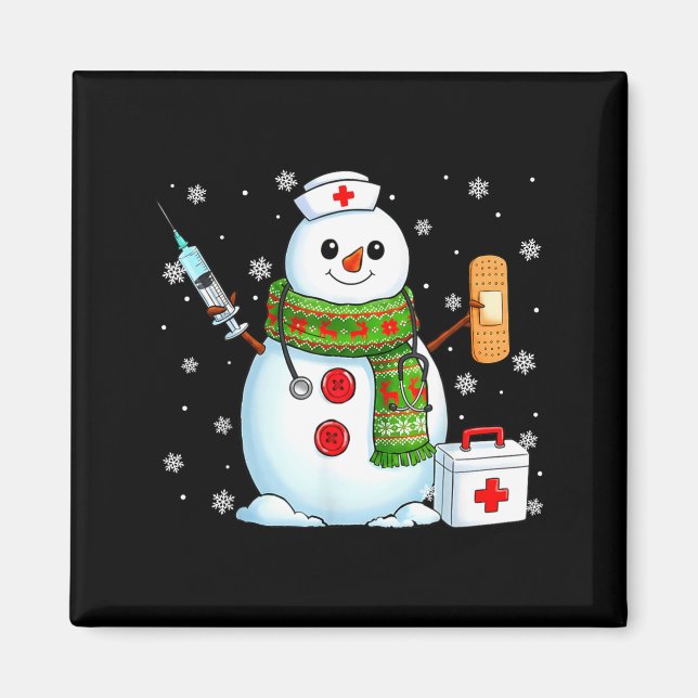 Imán Funny Snowman Nurse Pjs Pajamas Christmas Xmas Wom (Frente)