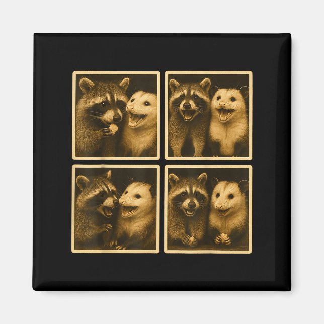 Imán Funny Ssum And Raccoon Photobooth Selfie Trash Fer (Frente)