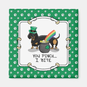 Imán Funny St. Patrick's Day Dachshund (negro y broncea