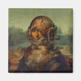 Imán Funny Steampunk Diver's Helmet Mona Lisa da Vinci