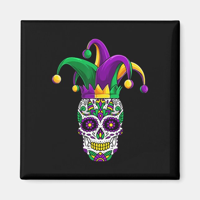 Imán Funny Sugar Skull Mardi Gras Fiesta Appartal (Frente)