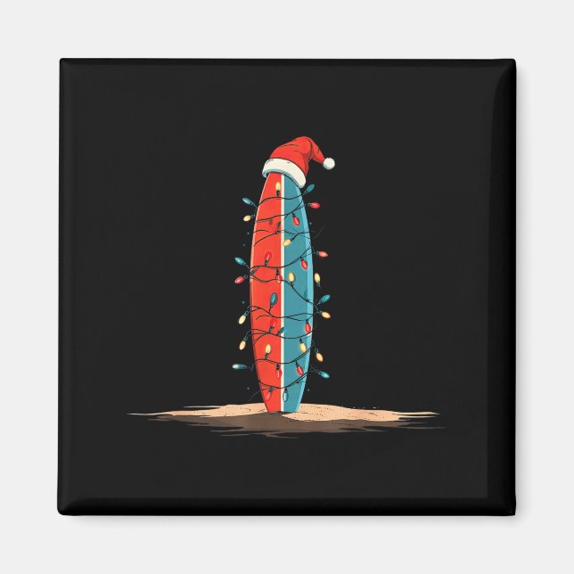Imán Funny Surf Christmas Lights Lover Surfboard Surfin (Frente)