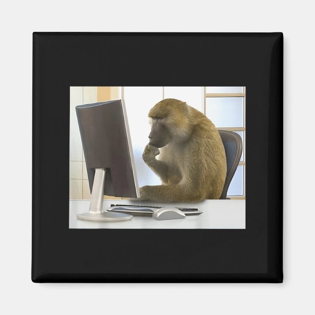 Imán Funny Thinking Monkey Meme Office Curious Ape Brai (Frente)