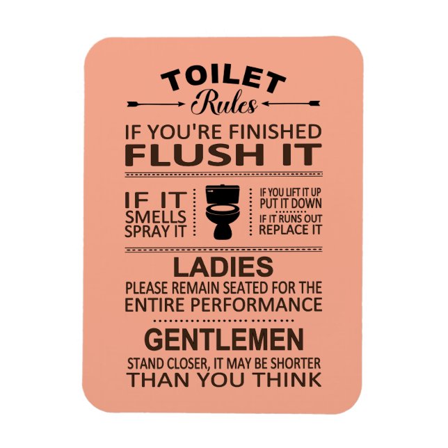 Imán Funny Toilet Rules Bathroom Restroom Humor (Vertical)