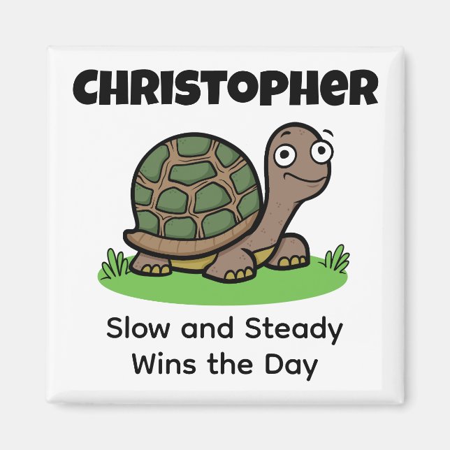 Imán Funny Tortoise Nombre Personalizado Lento Y Consta (Frente)
