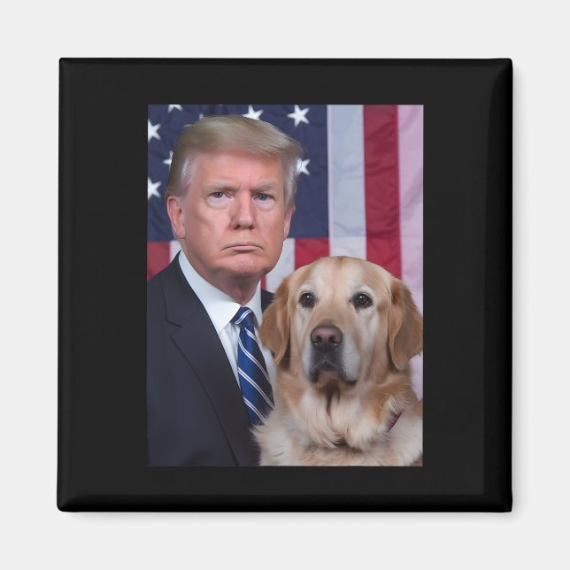 Imán Funny Trump Y El Perro Golden Retriever (Frente)