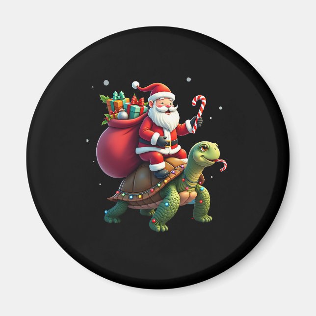 Imán Funny Turtle Christmas Santa Riding Sea Turtle Xma (Frente)