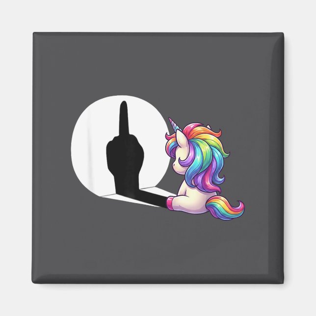 Imán Funny Unicorn With Middle Finger Morning Grouch  (Frente)
