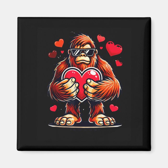 Imán Funny Valentines Day Bigfoot Heart Sungles Sasquat (Frente)