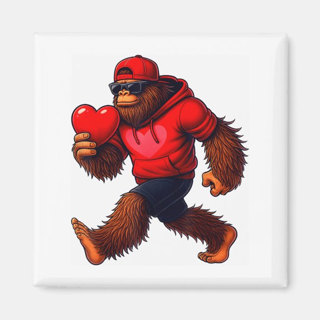 Imán Funny Valentines Day Bigfoot Heart Sungles Sasquat (Frente)