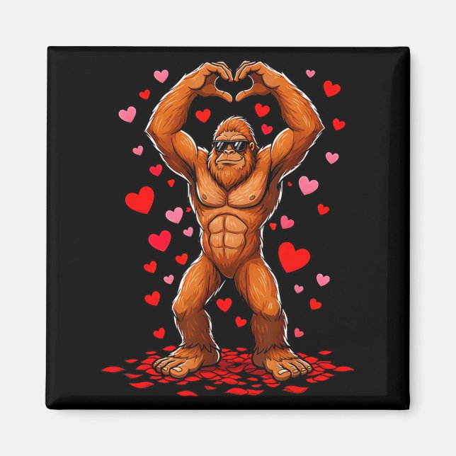 Imán Funny Valentines Day Bigfoot Heart Sungles Sasquat (Frente)