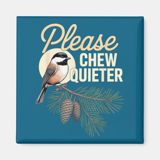 Imán Funny Vintage Bird Nature Illustration Please Chew (Frente)