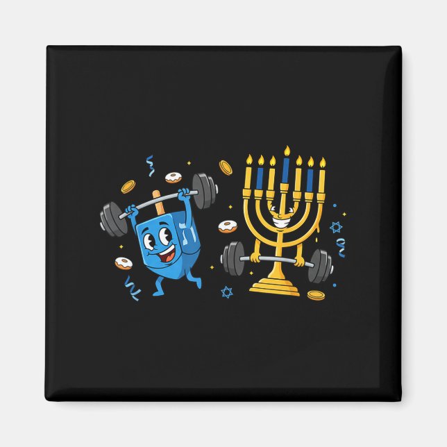 Imán Funny Weightlifting Gym Dreidel Menorah Hanukkah W (Frente)