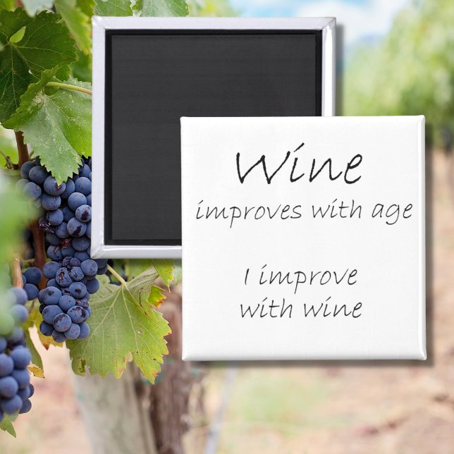 Imán Funny wine quote birthday humor over the hill gift (Funny wine quote with black and white typography. Trendy, classy 
womens humor gift idea for her.)