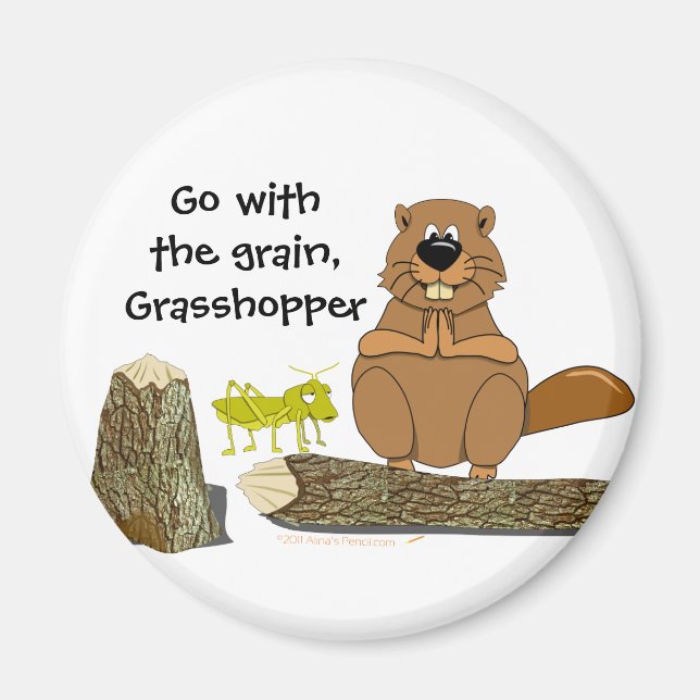 Imán Funny Wood Turning Beaver y Grasshopper Personaliz (Frente)