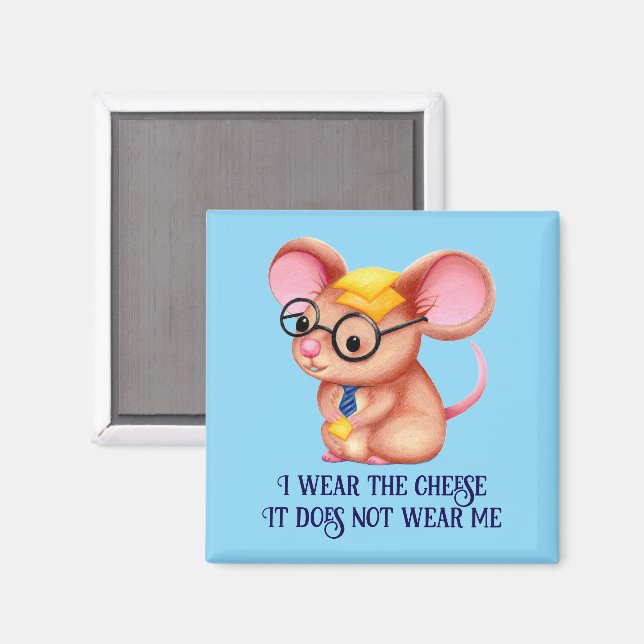 Imán Furry Cheese Man Business Mouse Tie Glasses Nerdy (Anverso/Reverso)