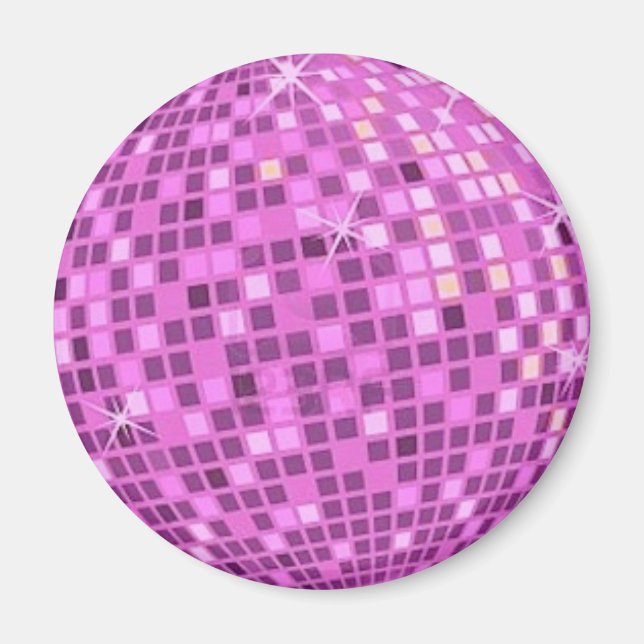 Imán FUSHIA Disco-bola-sobre-fondo negro (Frente)