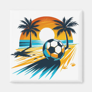 Imán Fútbol Retro de Playa Verano Tropical Atardecer