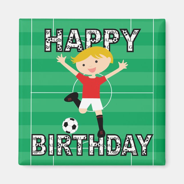 Imán Futbolista niño de cumpleaños 1 rojo y blanco (Frente)