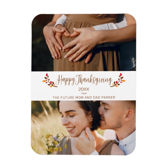 Imán Future Mom Dad 2 custom Photos Happy Thanksgiving (Vertical)
